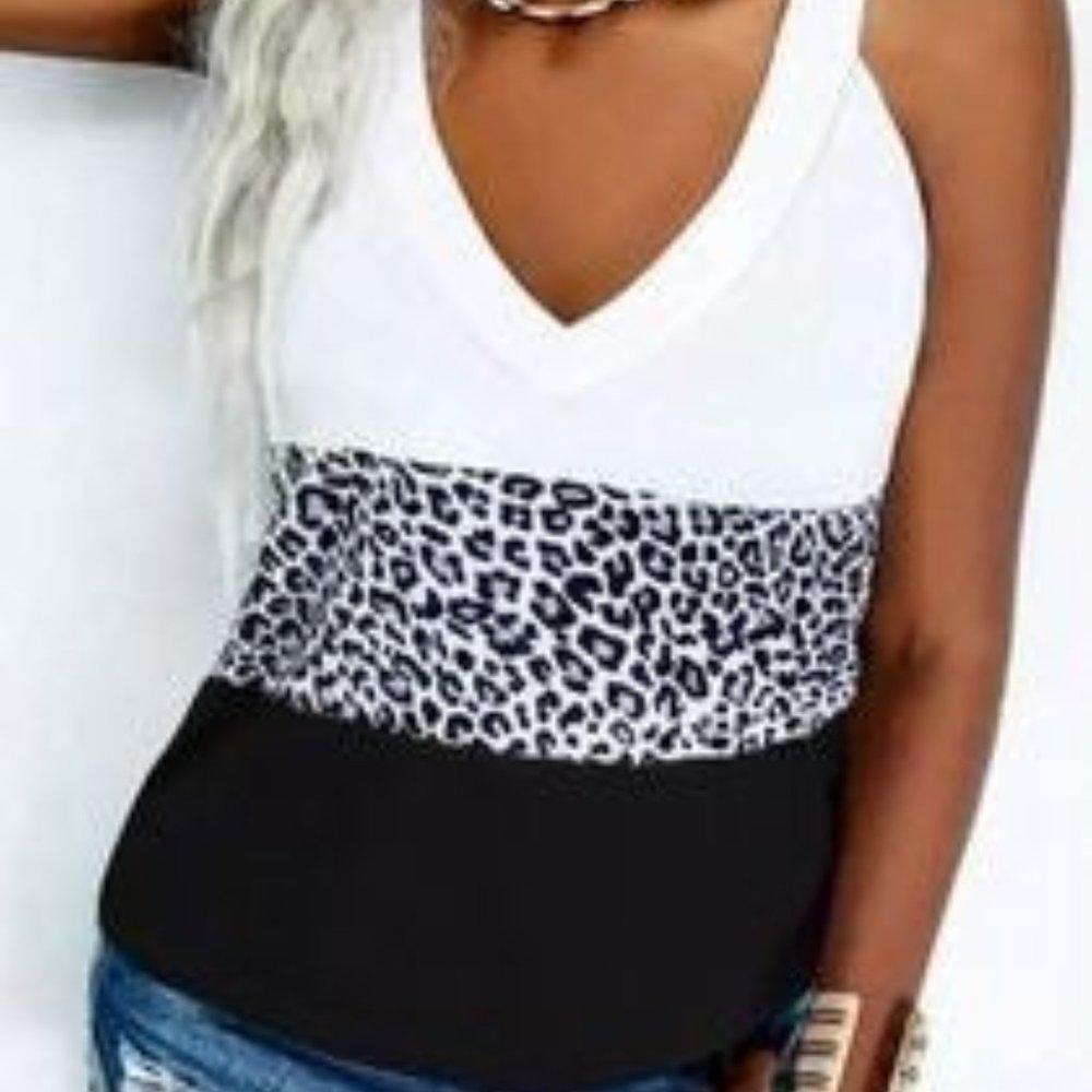 Leopard Colorblock V-Neck Tank